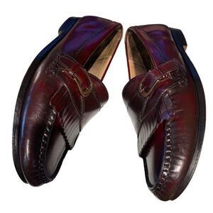 Cole Haan VTG Loafer Leather Burgundy Kilted Fringe Buckle Men’s Size 7.5 D 4959